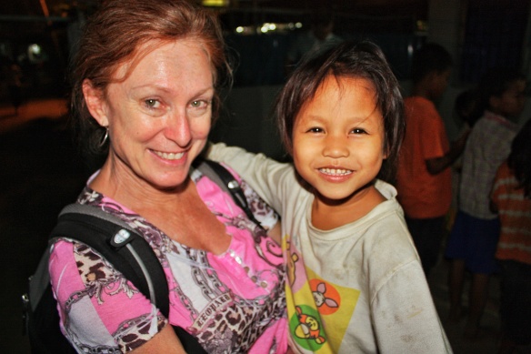 Sue and a new friend from Steung Meanchey